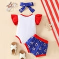 thumbnail image 4 of Ketyyh-chn99 Toddler Girls' Spring Outfits Toddler Boys Girls Fly Sleeve Letter Prints Romper Bodysuit Shorts Headbands Outfits for 6-9 Months,Blue, 4 of 6