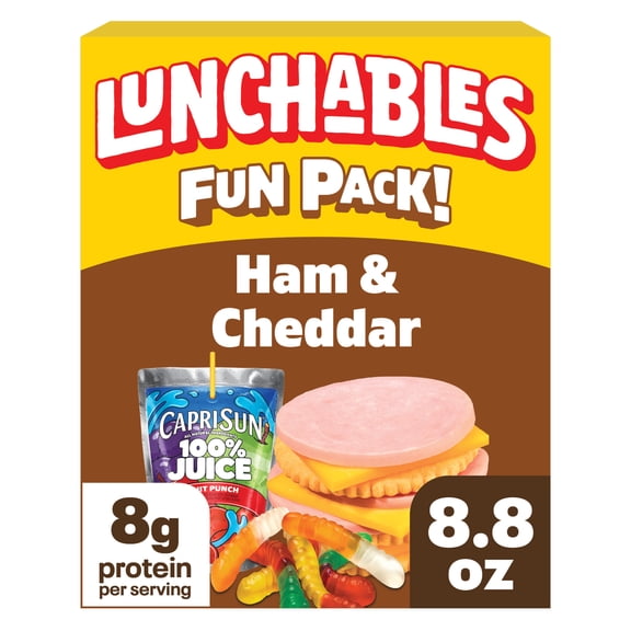 Lunchables Ham & Cheddar with Capri Sun 100% Juice Fruit Punch & Gummy Worms Fun Pack, 2.8 oz & 6 fl oz Package
