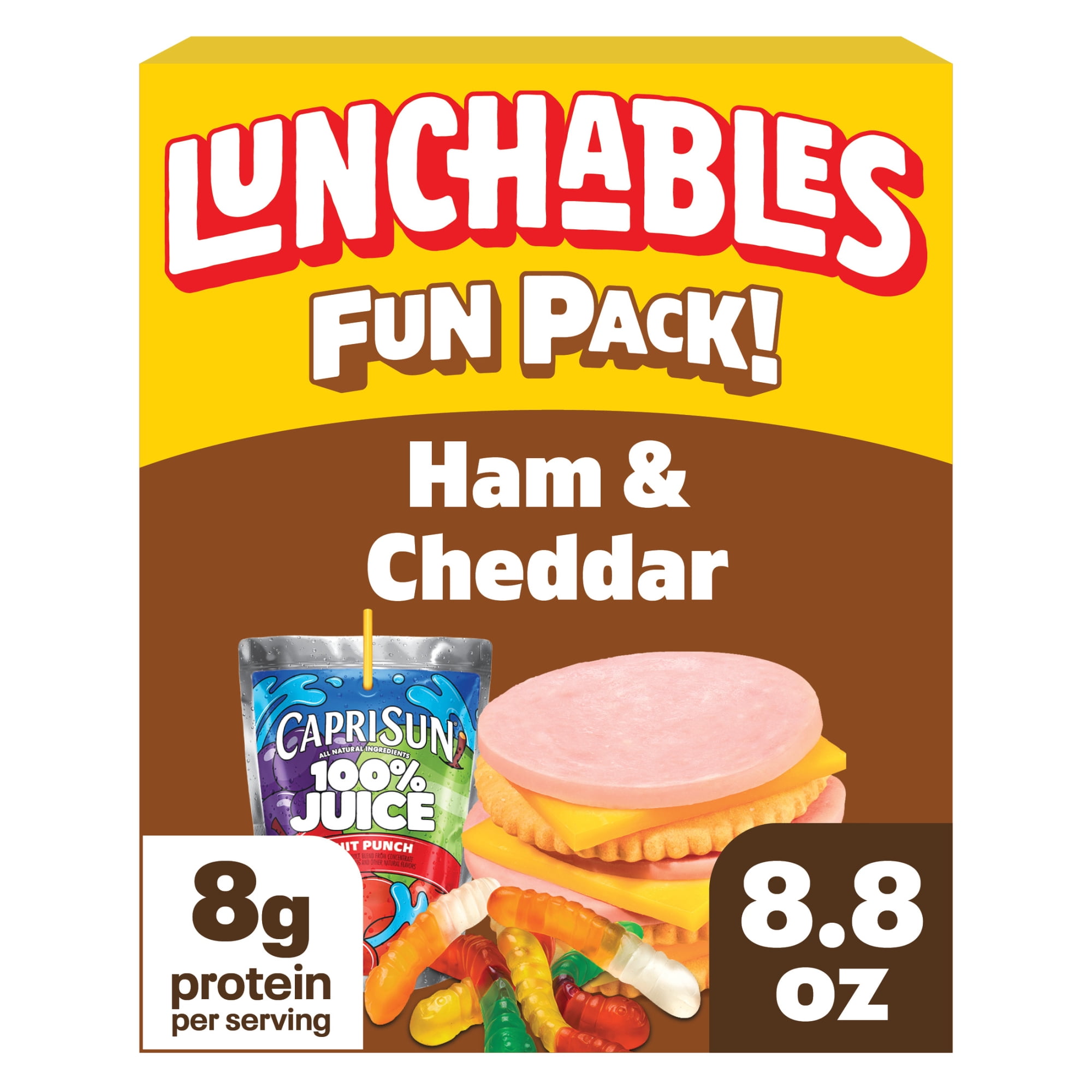 Lunchables Ham & Cheddar with Capri Sun 100% Juice Fruit Punch & Gummy Worms Fun Pack, 2.8 oz & 6 fl oz Package