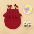 thumbnail image 6 of QUYUON Newborn Infant Ribbed Knit Rompers Toddler Baby Girls Spaghetti Strap Ruffle Flounce Knitted Jumpsuits One-Piece Bodysuits Outerwear Sweater Coat Red 70, 6 of 8