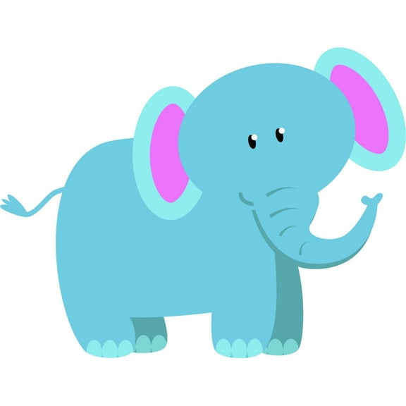 Design With Vinyl Artwork animal Teal Elephant Adorable Cute Cartoon Like Pink Ears Wall Decal for Girls - Baby Shower, Birthday Themed Decal - Size: 27 In x 27 In