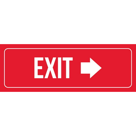 Red Background With White Font Exit Right Arrow Office Business Retail Outdoor & Indoor Plastic Wall Sign, 3x9