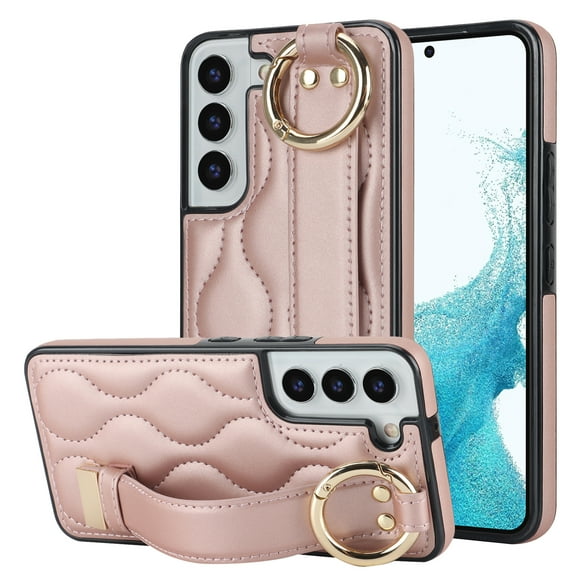 Allytechgroup Galaxy S22 Plus Case with Keychain, Luxury Girly PU Leather Back Cover Bracket Stand Shockproof Bumper Drop Proof Phone Case Cover for Samsung Galaxy S22 Plus, Rosegold