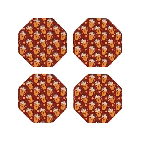 

Junzan Heart Christmas Hot Cocoa Print Coasters for Drinks - Leather Coasters Set of 4 for Coffee Table for Housewarming/Kitchen/Bar/Decor-Octagon