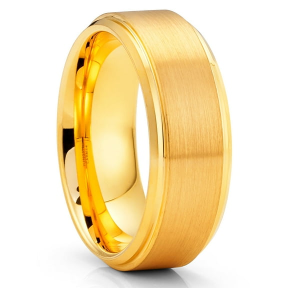 Yellow Gold Tungsten Ring - 8mm - Yellow Gold Tungsten Band - Anniversary Ring