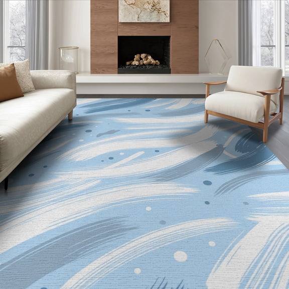 ODIKA 8'x10' Washable Area Rug Grey Tan Painterly Asymmetrical Motif Scattered Dot Alfombras for Living Room, Under Sectional, Family , Durable, Non-Slip