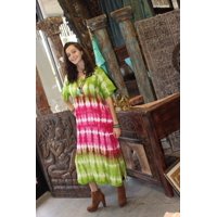 Mogul Womens Tie Dye Summer Dress Floral Embroidered Button Front Beach Cover Up Short Sleeves Long Dresses