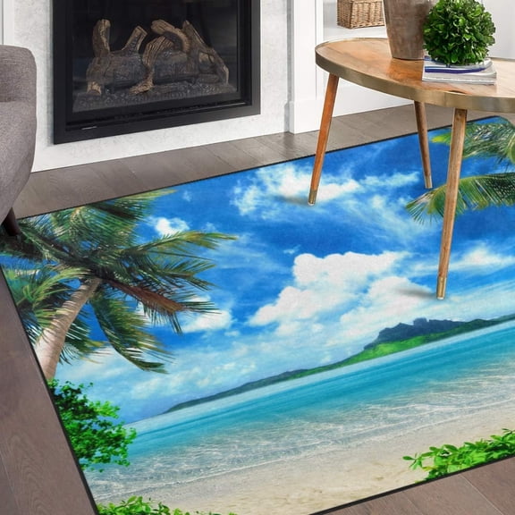 FREEAM Tropical Beach Palm Tree Non Slip Area Rug for Living Dinning Room Bedroom Kitchen, 2' x 3'(24 x 36 Inch), Sea Ocean Nursery Rug Floor Carpet Yoga Mat