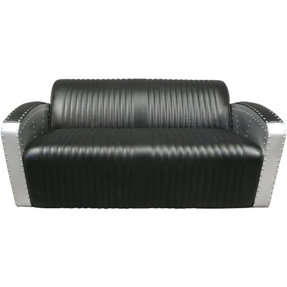 NauticalMart Canapé Aviateur 2 Places pour Salon, Appartement, Bureau, Décor Industriel, Causeuse en Aluminium (Noir)