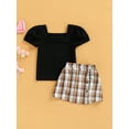 thumbnail image 2 of Baby Girls Short Skirt Suit Short Sleeves Square Neck Solid Color Tops Check Pattern Skirt, 2 of 8