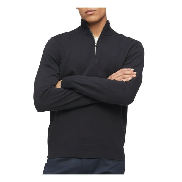 CALVIN Mens Black Sleeve Quarter-Zip Pullover S -