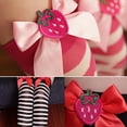 thumbnail image 7 of Women Thigh High Socks Strawberry Bowknot Striped Over Knee Short Long Stockings Festival Tights Comfort Hot Pink, 7 of 7
