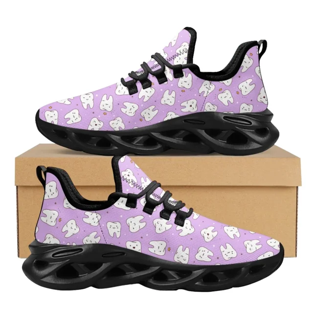 Zapatillas de deporte de malla con estampado dental para mujer, ligeras, con cordones, transpirables, para exteriores,