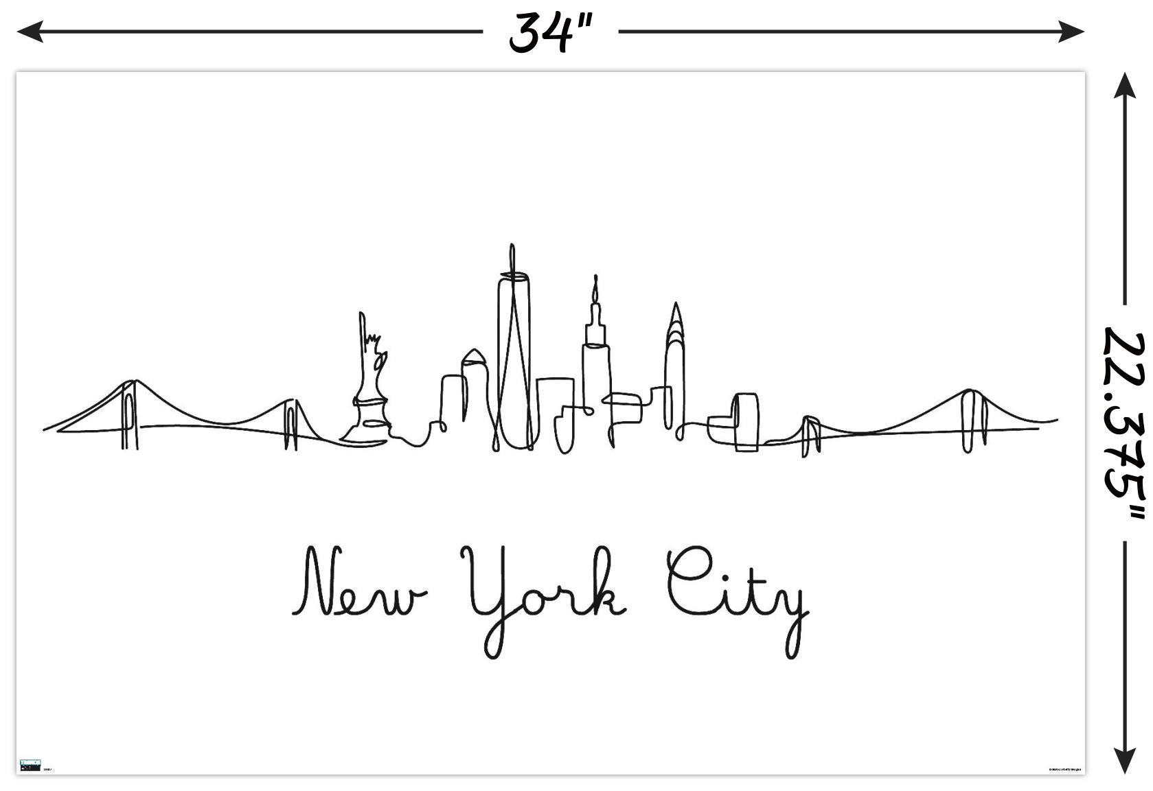 Line Art Skyline - New York City Wall Poster, 22.375" x 34"