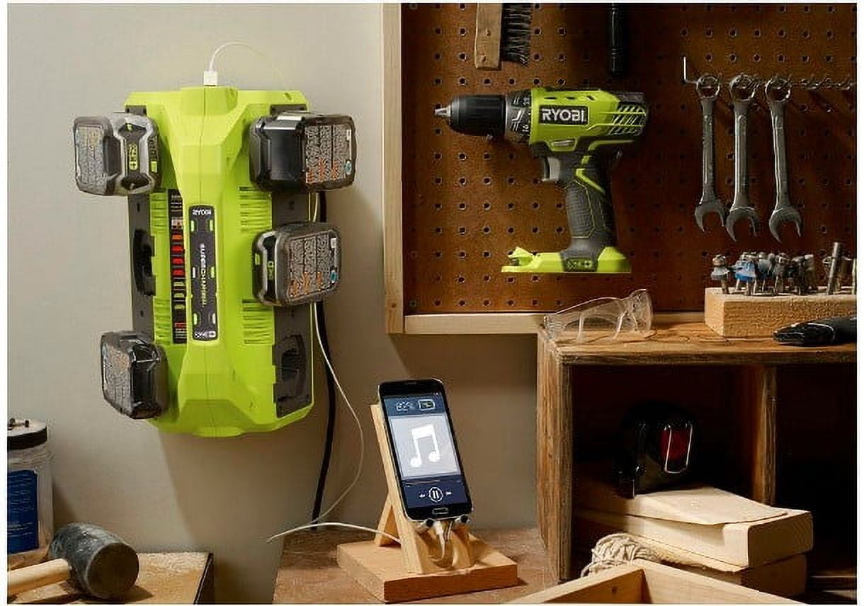 Ryobi P135 18V One+ 6 Port Lithium Ion Battery Supercharger (18V Batteries Not Included/Charger Only)