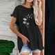 thumbnail image 2 of Blusa de manga corta con estampado regular de flecos y cuello redondo de algodón y cáñamo para mujer OAVQHLG3B Store  lin121212, 2 of 5