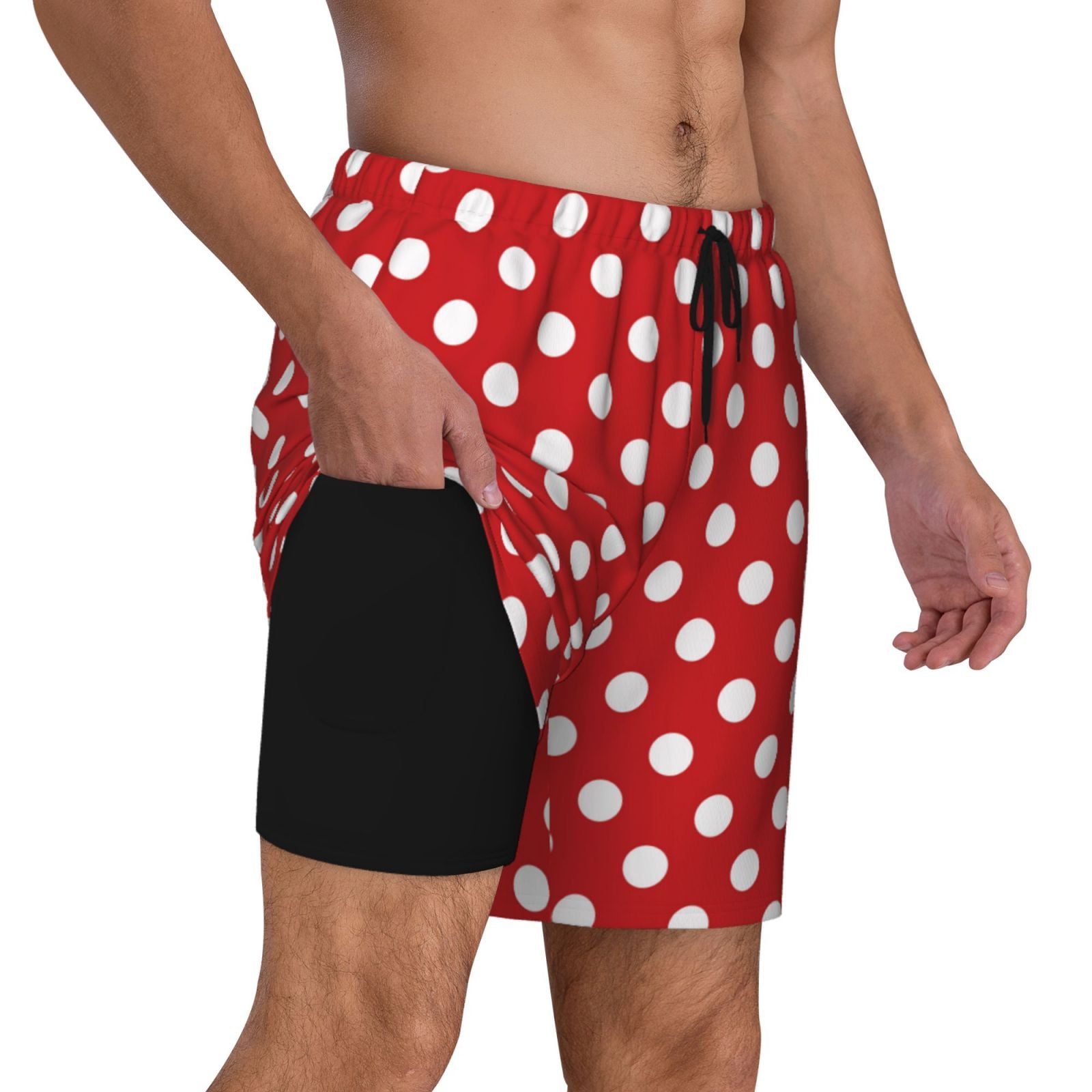 Xecao Red Polka Dot for Men's Swimming Trunks Swim Trunks Quick Dry Swim Shorts with Mesh Lining Funny Swimwear Bathing Suits