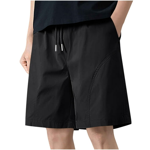 hoksml Men's Summer Quick Dry Loose-Fit Lightweight Shorts Solid Color Elastic Waist Drawstring Workout Shorts Casual Sports Running Five Quarter Pants