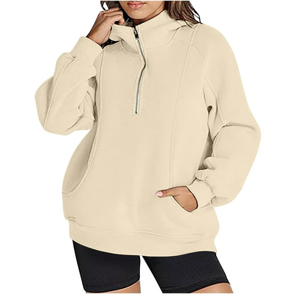 Oversize Hoodies for Women Pullover Fashion Loose Casual Half Zipper Hooded Sweatshirt