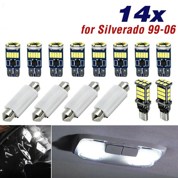 AUTOXBERT 14PCS LED Interior License Light Package Kit White for Chevy Silverado 1999-2006
