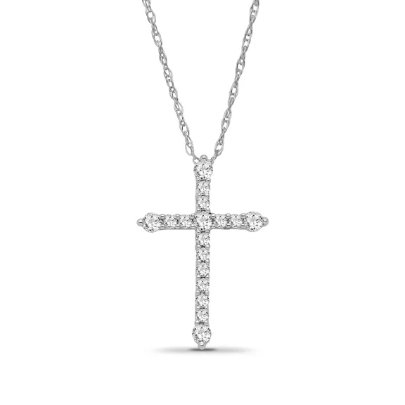 14K White Gold Plated 2Ct Lab Created Diamond Cross Pendant Chain 18"