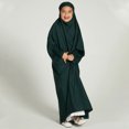 thumbnail image 3 of IBTOM CASTLE Kids Girls Long Sleeve Full Cover Hijab Kaftan Dubai Islamic Prayer Dress Abaya Muslim Hooded Robe Ramadan Clothing 11-12 Years Blackish Green, 3 of 8