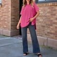 thumbnail image 2 of ManxiVoo Short Sleeve Crewneck Sweater for Women Lightweight Casual Knit Top Perfect for Spring and Fall Transitional Weather XXXXXL Size Hot Pink, 2 of 8