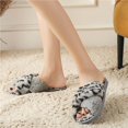 thumbnail image 3 of Womens Cross Band Soft Leopard Plush Slippers Furry Slippers Open Toe Shoes Slides for Indoor Outdoor, 3 of 6