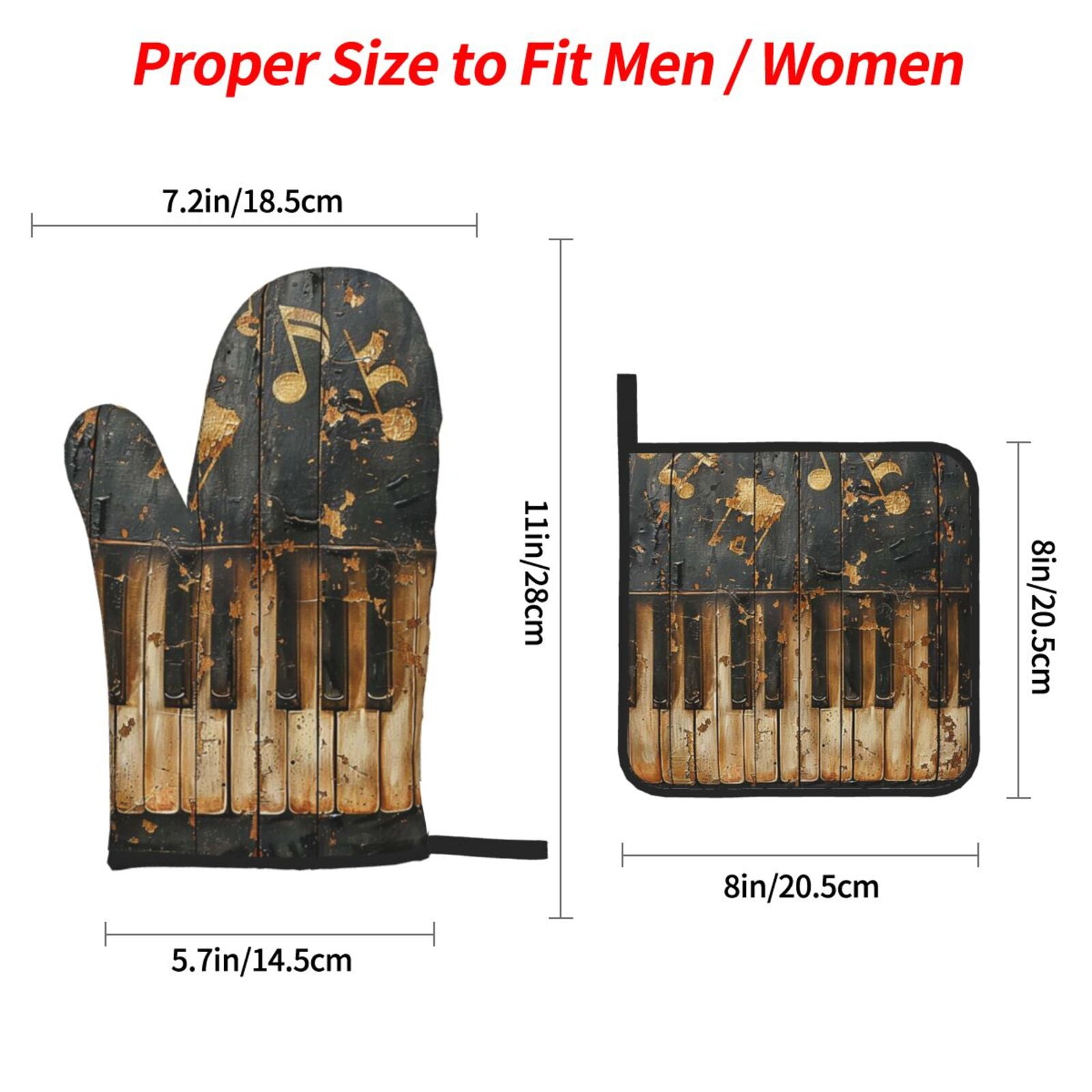 Musical Notes Piano Vintage Golden 4Pcs Oven Mitts and Pot Holders Sets Oven Kitchen Gloves Hot Pads for Cooking BBQ Baking Grilling