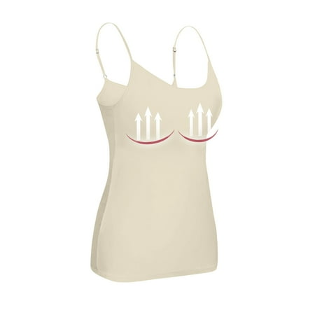 ZKIRBJV Plus Size Camisole Tops for Women Built In Bra Scoop Neck Lingerie Comfy Spaghetti Strap Undershirts Hot Basic Layer Camisole Top Khaki 3XL