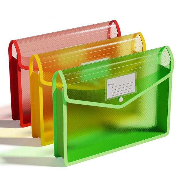 Carpeta expandible ThinkTex transparente con cierre a presión, paquete de 3