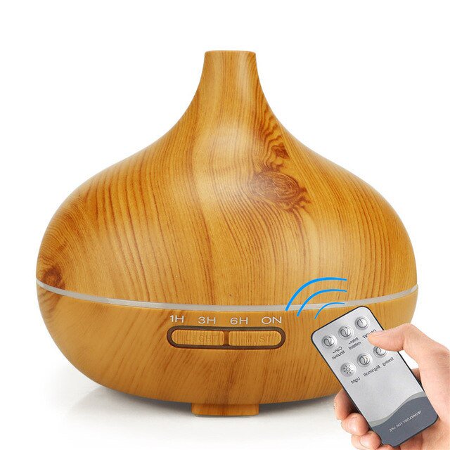 Difusor de aceites esenciales de aromaterapia, humidificador de aire ultrasónico con Control remoto, grano de madera, luz de 7 colores, alta calidad, 550ml