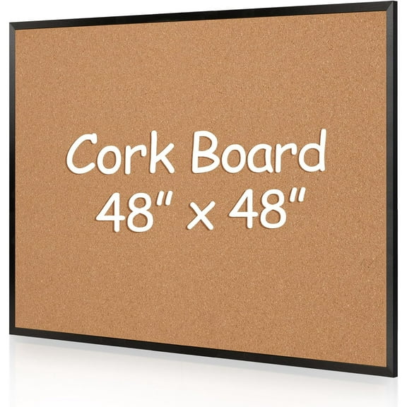 Extra Large Cork Bulletin Board 48" X 48", Black Wood Framed 4'x4' Corkboard for Wall, Wall Mounted Notice Pin Board with 18 Push Pins for School, Home & Office