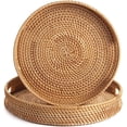 thumbnail image 3 of DanceeMangoo Round Rattan Serving Tray Decorative Woven Ottoman Trays with Handles for Coffee Table White (Small 11.8 inch x 2.4 inch), 3 of 8