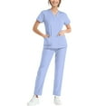 thumbnail image 6 of MLQIDK Scrub Sets for Woman Plus Size Scrub Set Stretchy V-Neck Yoga Scrub Pants and Tops Medical Scrub Sets Nursing Uniforms Uniformes De Enfermeras De Mujer Light Blue XXXL, 6 of 6