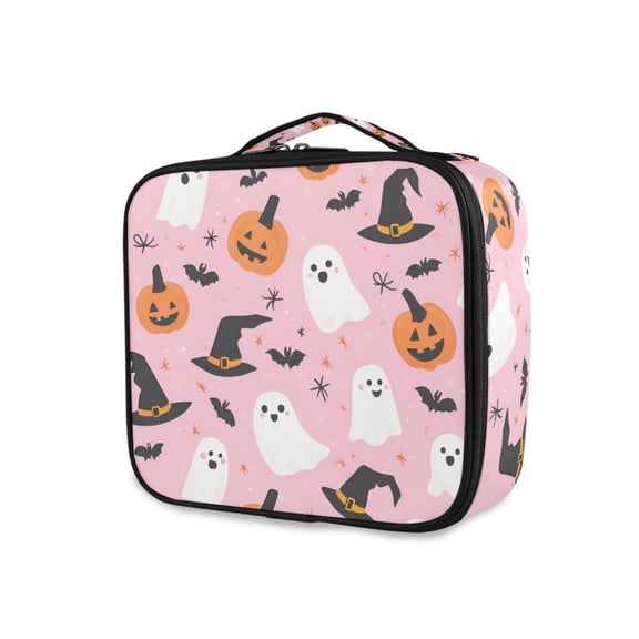 FORMRS Travel Makeup Bag Large Capacity Train Case Cosmetic Organizer with Adjustable Dividers, Pink Halloween Ghosts