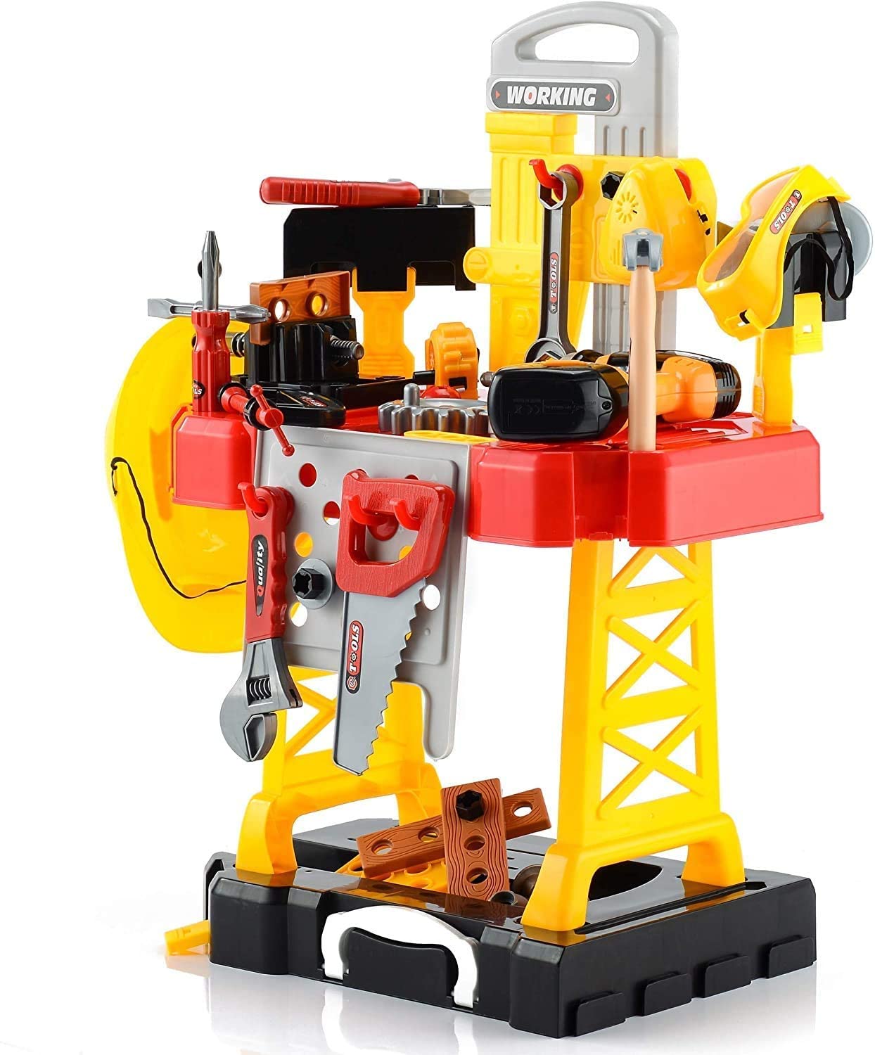 83 Pieces Construction Work Shop Toy Tool Kit Bench Outdoor Preschool Toy Gift for Kids Toddler Baby Children Boys and Girls Toy Chois Pretend Play Series Transformable Workbench Toy Tool Play Set