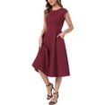 thumbnail image 4 of INSPIRE CHIC Women's Work Dress Cap Sleeve Elegant Cinched Waist A Line Dresses M Burgundy, 4 of 6