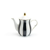 Grace Teaware Black and White Scallop Fine Porcelain Teapot 40oz
