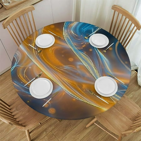 

QKZF Round Tablecloth with Elastic Edge Marble Table Cloth Washable for Dining Kitchen Parties Cabin Farmhouse Decor 38 -42