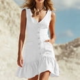 thumbnail image 5 of Tqcoqu Women's Mini Dresses Button V Neck Ruffled Sleeveless A Line Casual Summer Cover Up Dress,White Women's S-XXL, 5 of 7