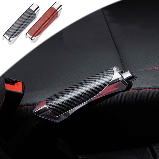 Cubierta del freno de mano del coche ABS rojo | Funda decorativa protectora con patrón de fibra de carbono | Ajuste universal resistente a los arañazos | Manguito de la manija del freno automático