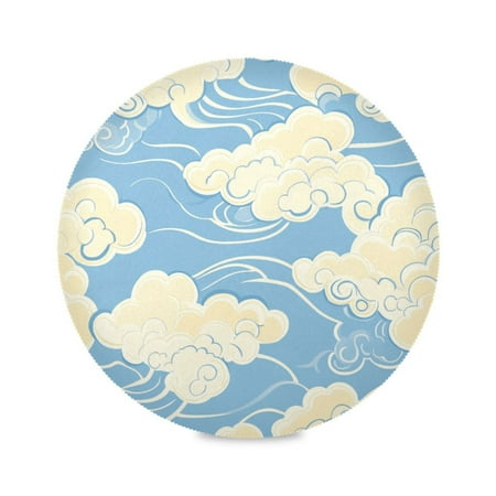 

WOBOGO White Cloud Pattern on Blue Background Round Placemats Set of 1 Heat Resistant Washable Kitchen Table Decorations 15.4in
