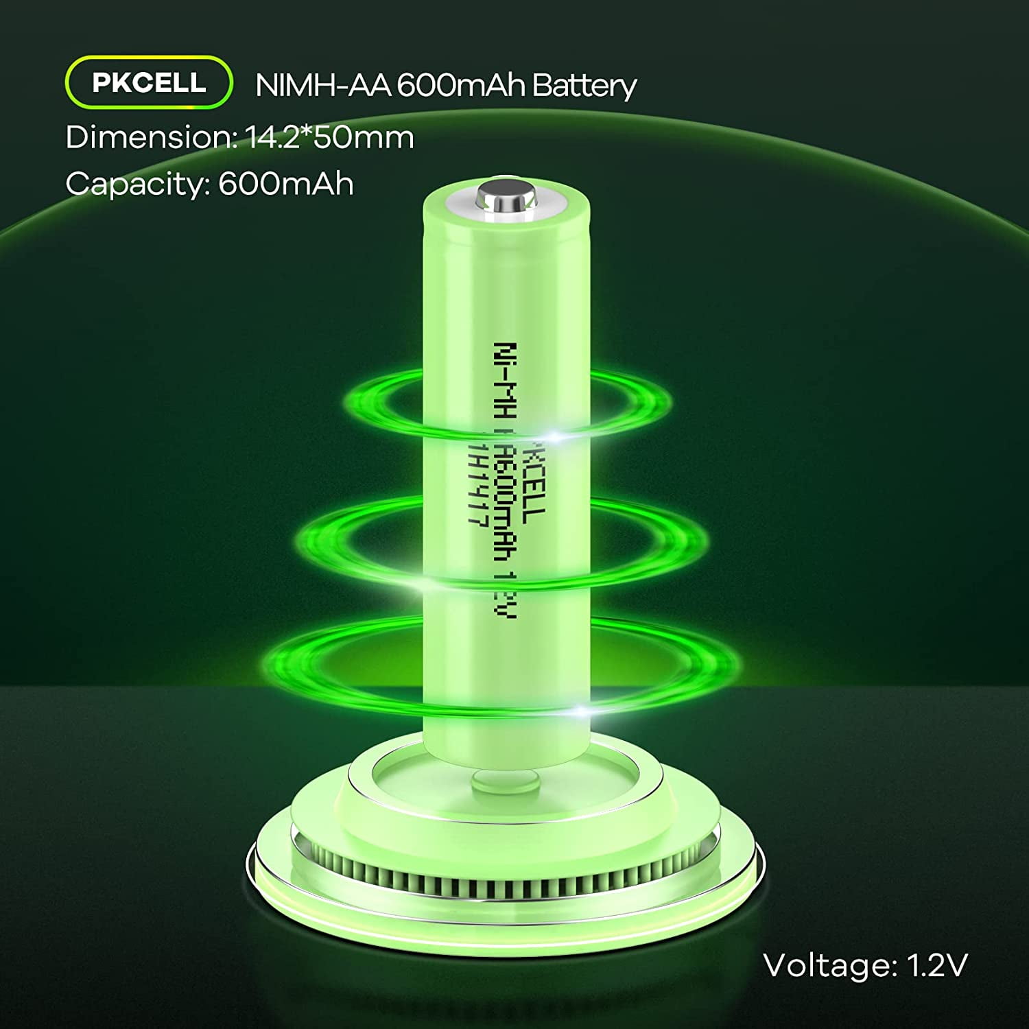 PKCELL AA Rechargeable Batteries, 600mAh 1.2V NiMH Double A Battery for Garden Solar Light LED, Pack of 100