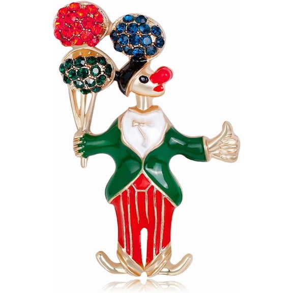Red Green Rhinestone Clown Joker Brooch Pin for Women Men Unisex Gold-Toned Enamel Fashion Crystals Brooches Lapel Pins Suit Collar Dress Accessories Halloween Christmas Party Jewelry