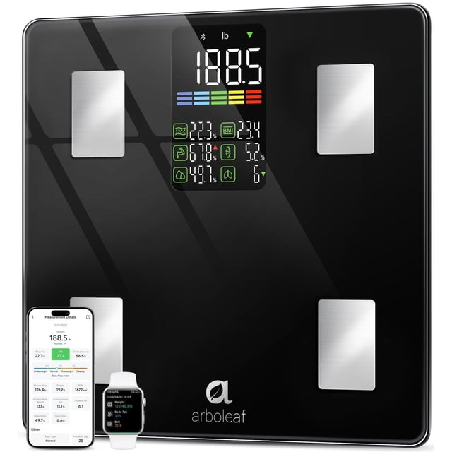 Arboleaf Báscula inteligente para peso corporal, báscula digital de baño con IMC, grasa corporal, ma