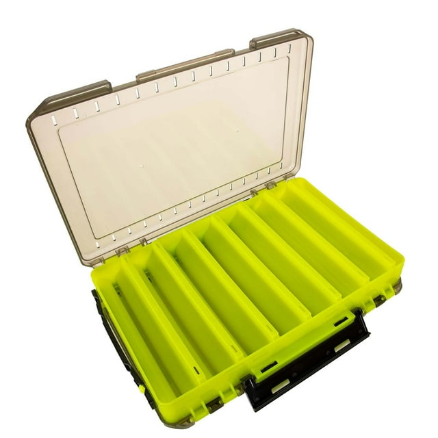 Caja organizadora de señuelos de pesca, caja de aparejos de pesca de doble cara Amarillo 27x19x5cm