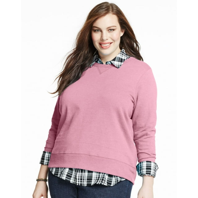 Just My Size Women`s ComfortSoft EcoSmart V-Notch Crewneck Sweatshirt, 5X, Pale