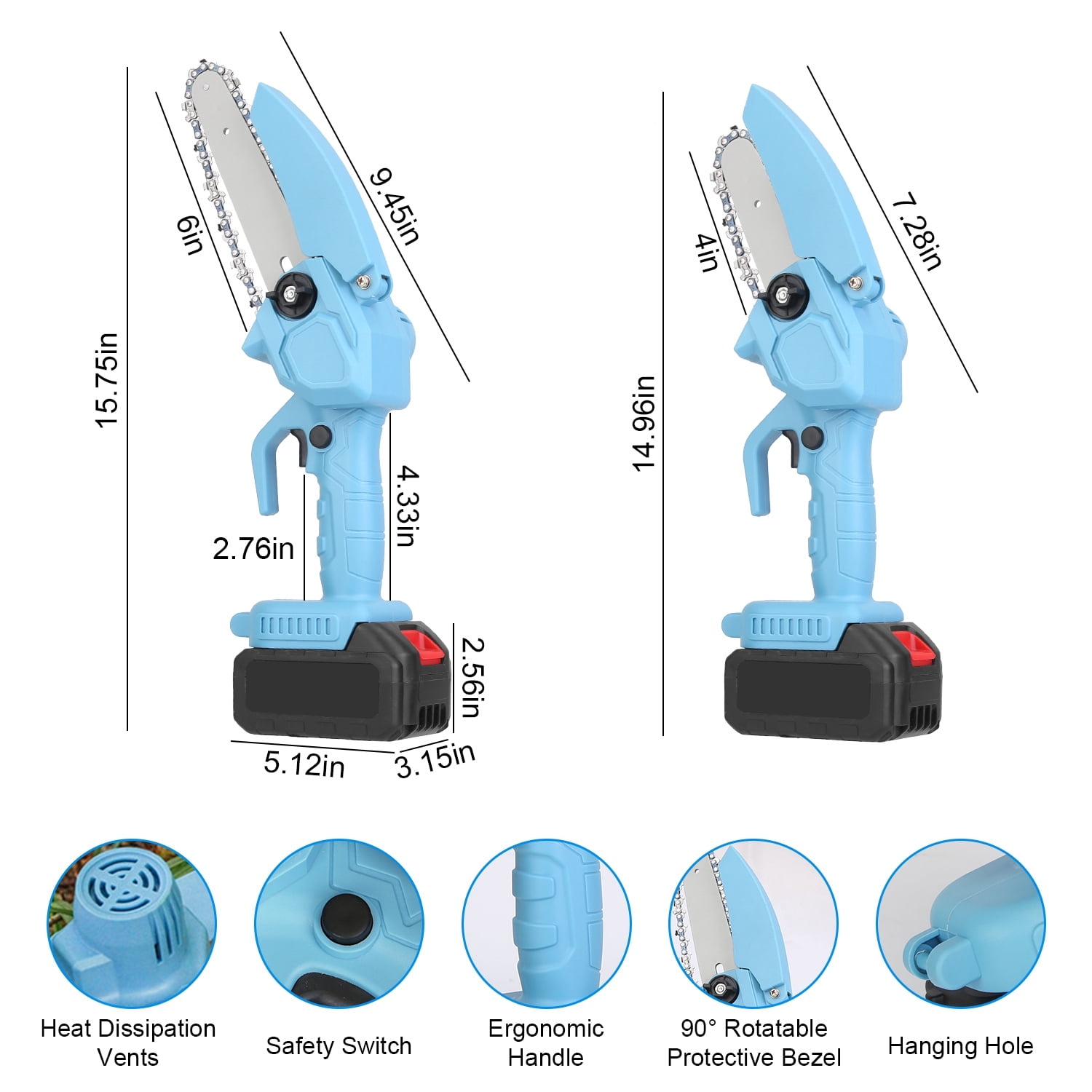 Mini Cordless Electric Chainsaw 4In And 6In Dual Blade Handheld Rechargeable 20000RPM Pure Copper Motor 2200mAh Battery Powered Wood Tree Branches Firewood Cutting Garden Tool Sets Portable Outdoor