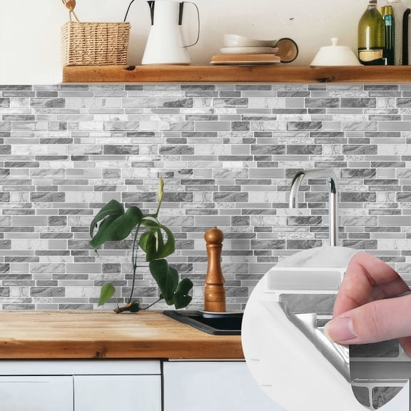 10 Piece Gray Marbling Tiles Stickers 4.72 x 9.69inch DIY Decor 3D Wall Decals Self Adhesive Waterproof Peel and Stick Backsplash